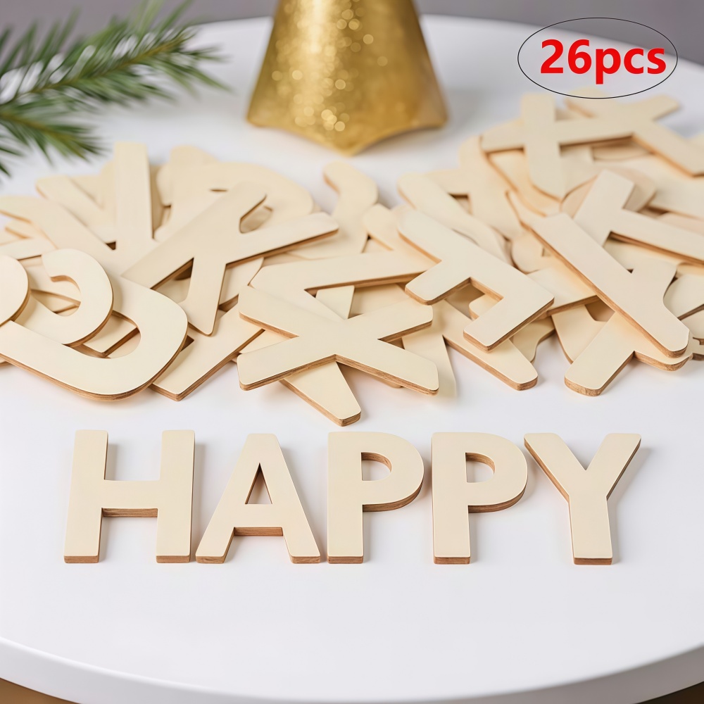 Wooden Letter Sign - 26個のデザイン可能な木製文字、未仕上げの木製文字、壁飾り用、装飾的なスタンディングレタースライス、看板装飾用