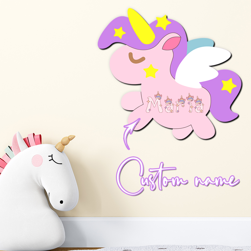 Wooden Letter Sign - カスタムユニコーン木製名前サイン、パーソナライズされた3D文字プレート、パステルカラーの女の子の寝室の壁飾り、ベビーシャワー、新生児、かわいい保育園用