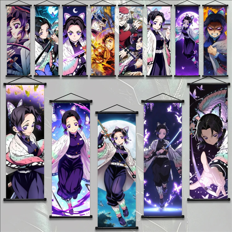 Home Decor Design - 胡蝶しのぶ デーモンスレイヤーアートファブリック掛け軸、アニメウォールアート、ファンへのギフト、寝室の家の装飾