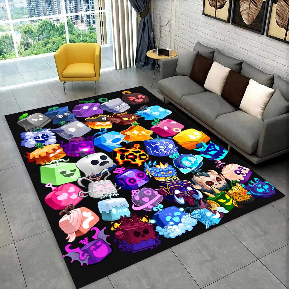 Home Decor Games Online Free - 3D B-Blox フルーツ漫画ゲームギフトカーペットラグリビングルームベッドルームホームソファ装飾、子供遊びノンスリップフロアマット