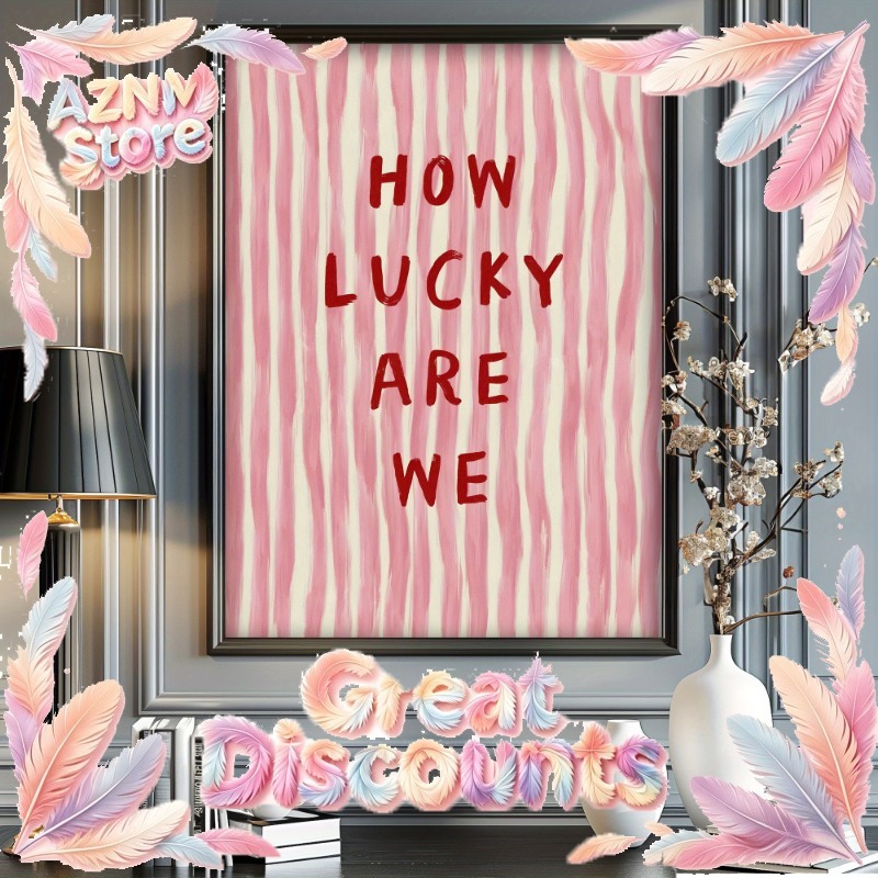 Home Decor How To - 2026 How Lucky We Are キャンバスポスター、ヴィンテージピンクレッドストライプアートファッションポスター、ホームウォールアート装飾、アート壁画、クリエイティブファンウォール