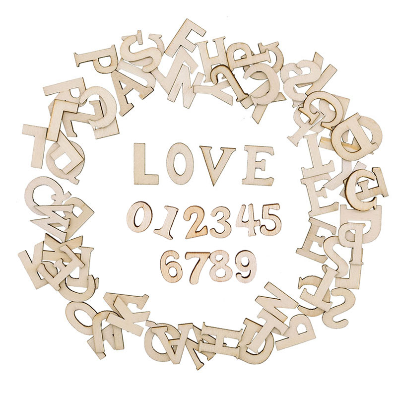 Wooden Letter Sign - 装飾的な木製のアルファベット文字,100個,木製の数字,ミニ木製の装飾品,スクラップブッキング,diyアートクラフト