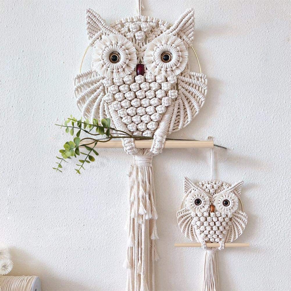 Woven Wall Basket - フクロウペンダントレース壁掛けタペストリーアート手織りボヘミアンスタイル装飾バスケット壁タペストリーボホ装飾ホームデコレーション