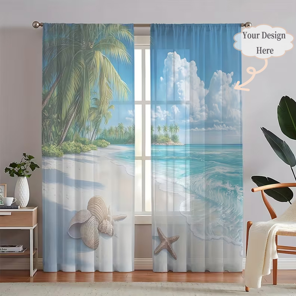 Home Decor Design - カスタム2Dフラット2枚組シアーカーテン、お好みのデザイン/画像/色を自由に選択 - 簡単に掛けられるロッドポケットデザイン、家の装飾に