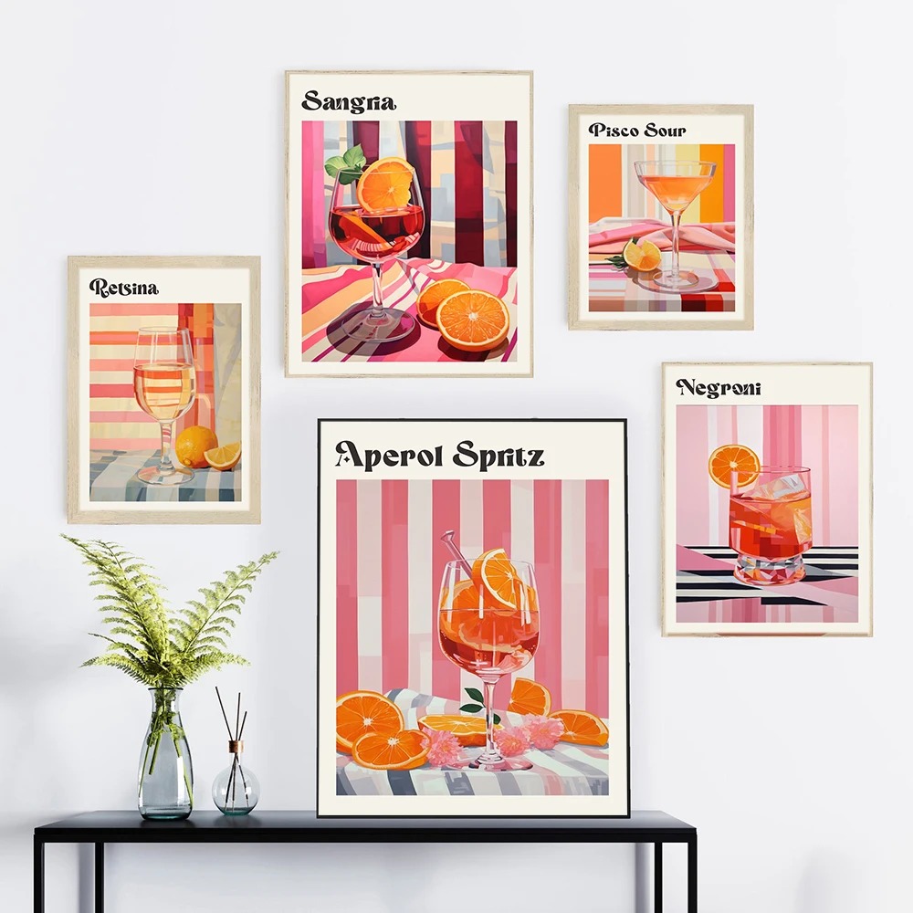 Home Decor Shop - 漫画フルーツジュースアペロールスプリッツポスターとプリントサンリアードリンクネグローニキャンバス絵画クラブバーショップ家の装飾ギフト