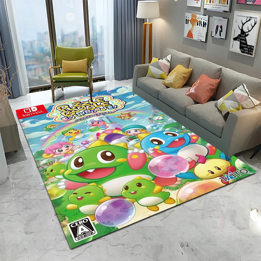 Home Decor Games Online Free - バブルボブル漫画ゲームゲーマーカーペットラグ、ホームリビングルーム寝室ソファ玄関マット装飾、子供プレイルームラグ滑り止めフロアマット