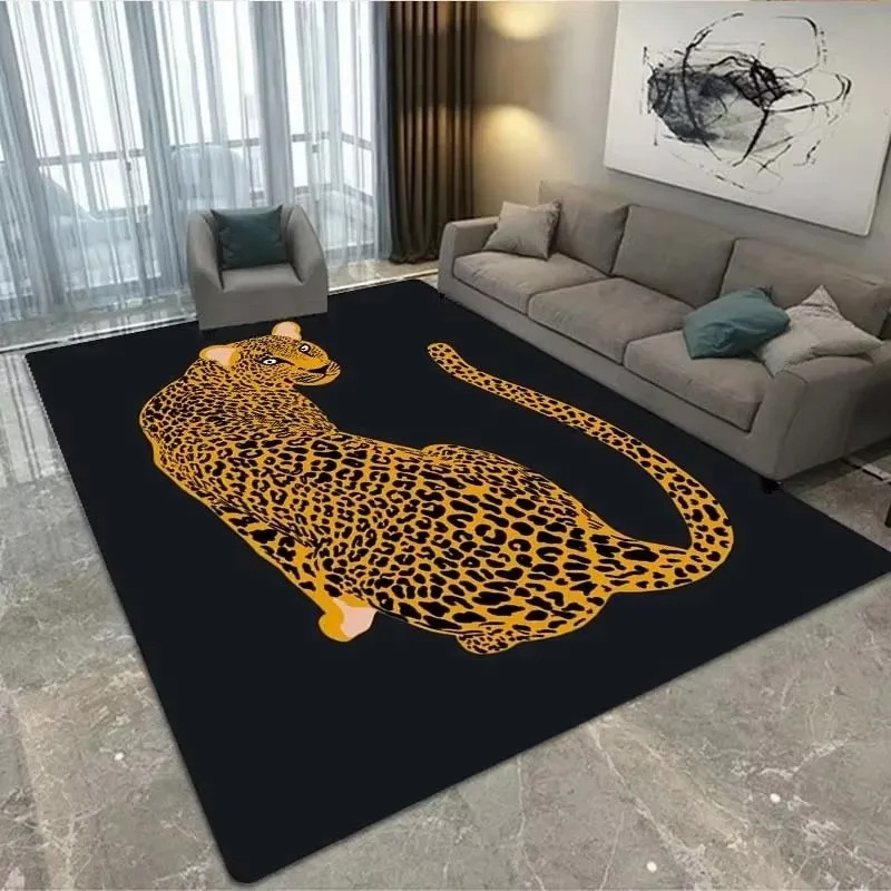 Home Decor Ig - ゴールデンレオパードデザインのリビングルームカーペット、アニマル柄の大型コーヒーテーブル用プラッシュマット、ヴィンテージ風高級IGベッドルームラグ、アルフォンブラ 러그