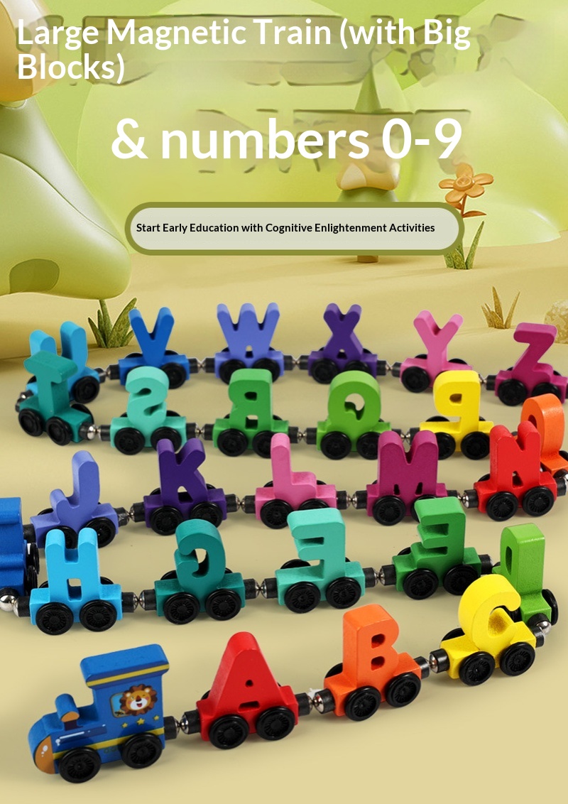 Wooden Letter Sign - 子供用木製磁気カラーデジタル文字フルーツトレインベビーカラーデジタル認知トラック組み立ておもちゃ小さなおもちゃ