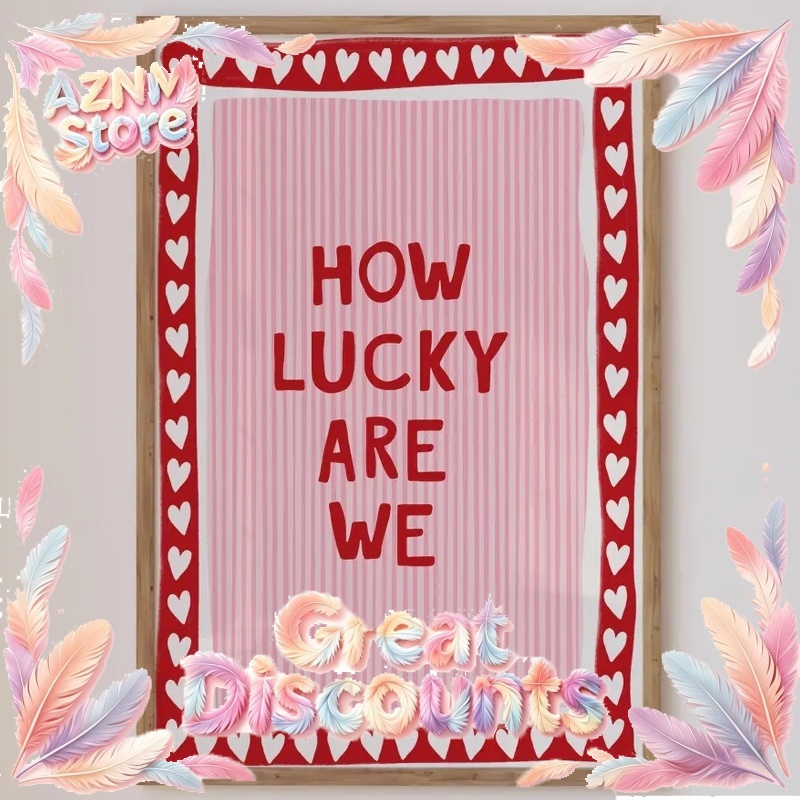 Home Decor How To - How Lucky ウォールアート キャンバスプリント ピンクレッドストライプ 引用句入り印刷可能ポスター