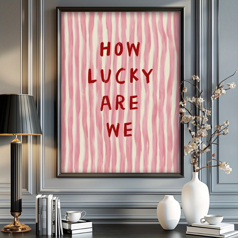 Home Decor How To - How Lucky We Are キャンバスポスター、ヴィンテージピンクレッドストライプアートファッションポスター、ホームウォールアート装飾、アート壁画、クリエイティブで楽しいウォールアート