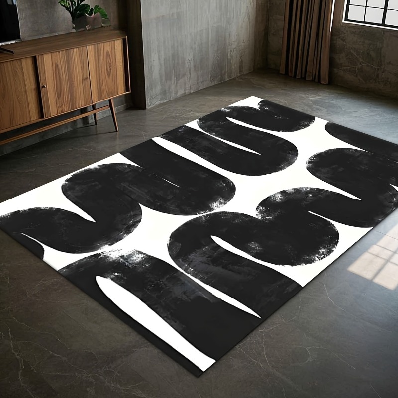 Home Decor Ig - モダンミニマリストリビングルームラグ ブラックラインアートデザイン ソリッドカラーベッドルームラグ ソフトフランネルホームデコ カーペット タピス