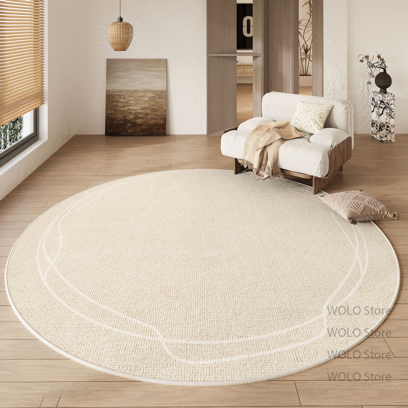 Home Decor Ig - IGクリームスタイルのリビングルーム用円形ラグ、装飾用大型滑り止め洗えるカーペット、ふわふわで柔らかい寝室・書斎用テーブル・チェアマット