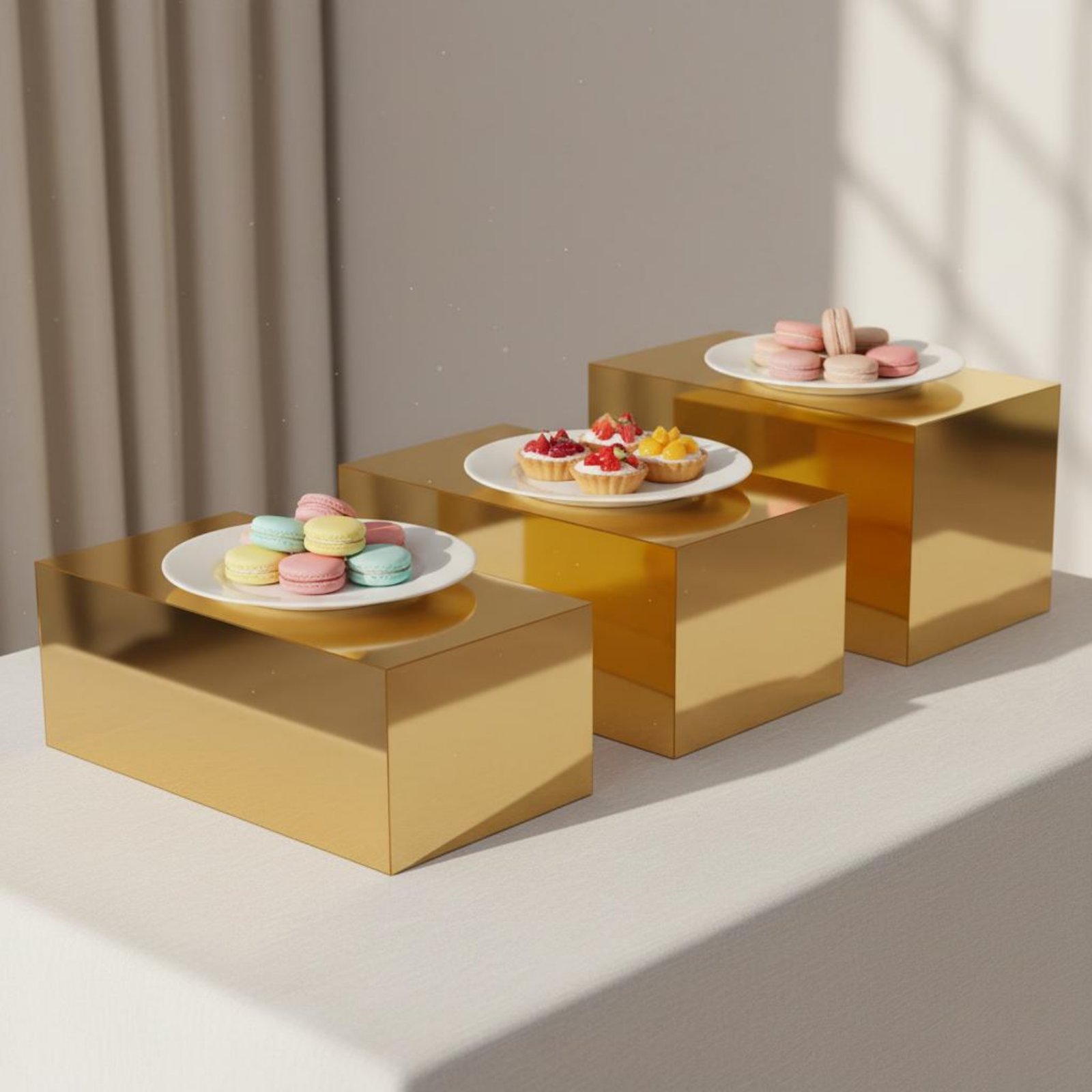 3ピースゴールドアクリルディスプレイライザーセット、入れ子式 - Home Decor Design のレビューと価格