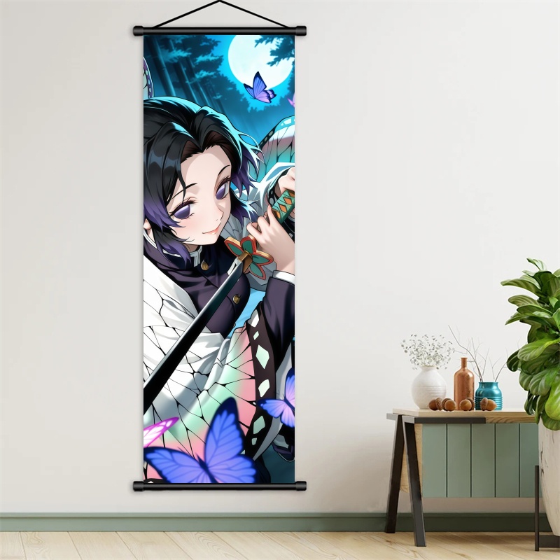 胡蝶しのぶ デーモンスレイヤーアートファブリック掛け軸、アニ - Home Decor Design のレビューと価格