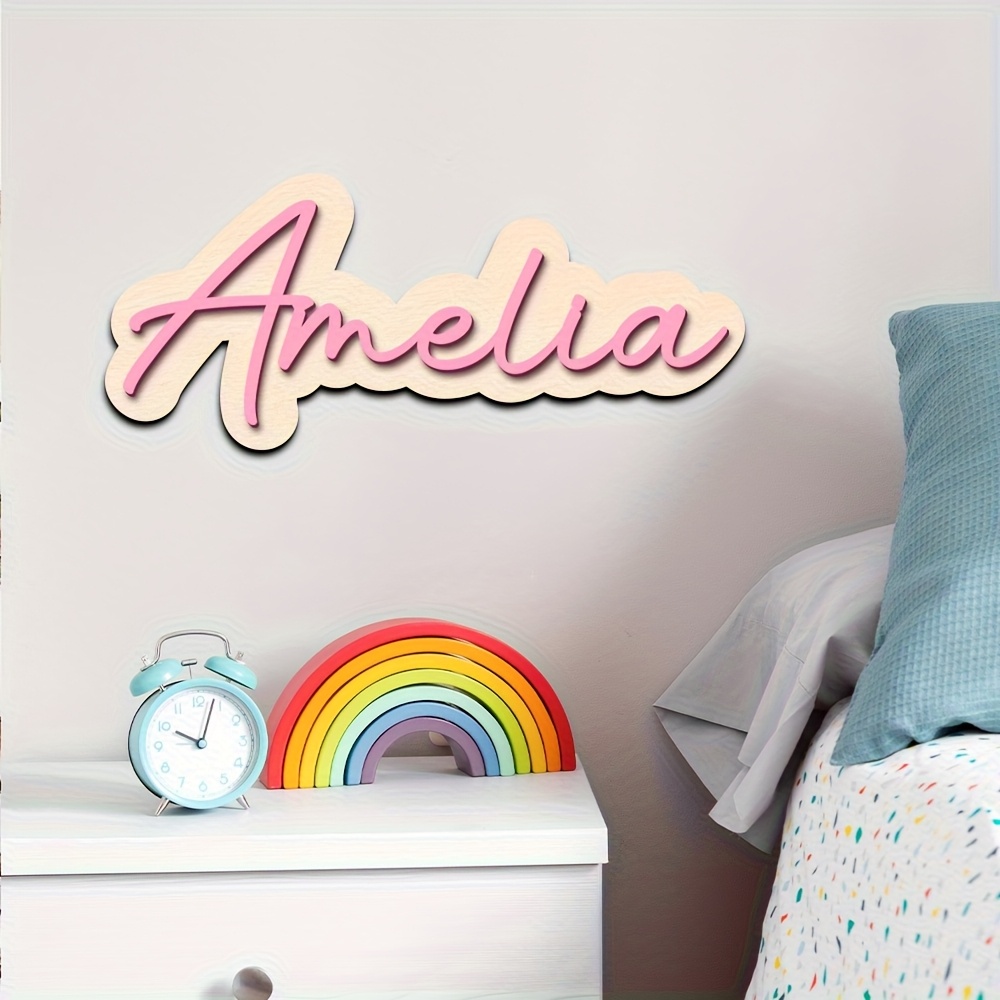 パーソナライズされた二重層木製ネームプレート - ピンクの文 - Wooden Letter Sign のレビューと価格