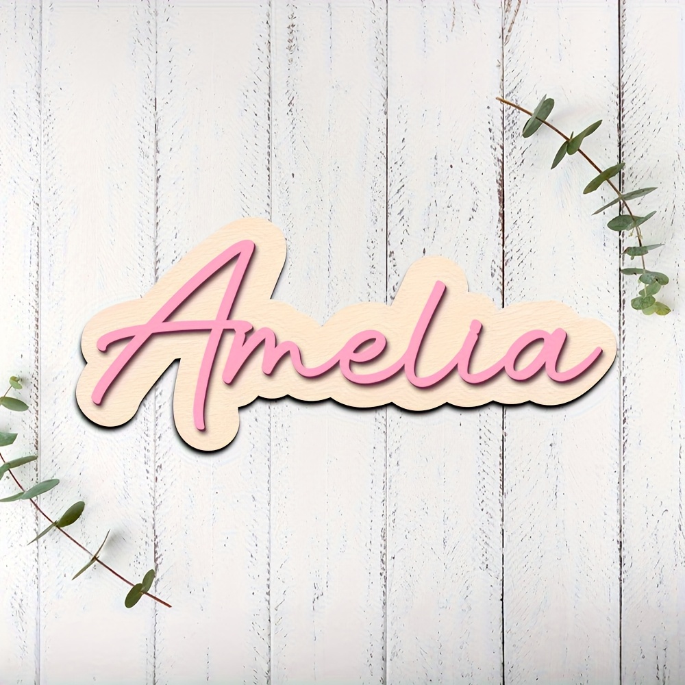 パーソナライズされた二重層木製ネームプレート - ピンクの文 - Wooden Letter Sign のレビューと価格
