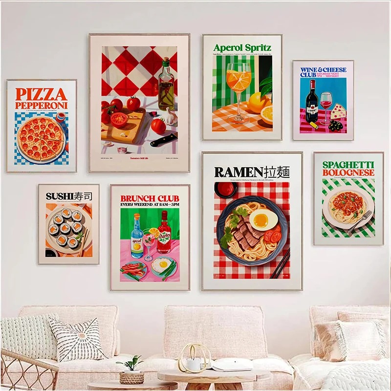 現代の美味しい食べ物コーヒー寿司ラーメンキッチンアートカラフ - Home Decor Shop のレビューと価格