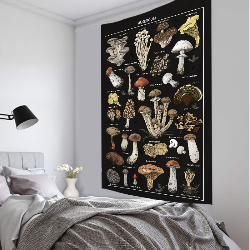 黒のキノコの例のイメージタペストリー壁に掛ける自由奔放に生き - Home Decor Examples のレビューと価格