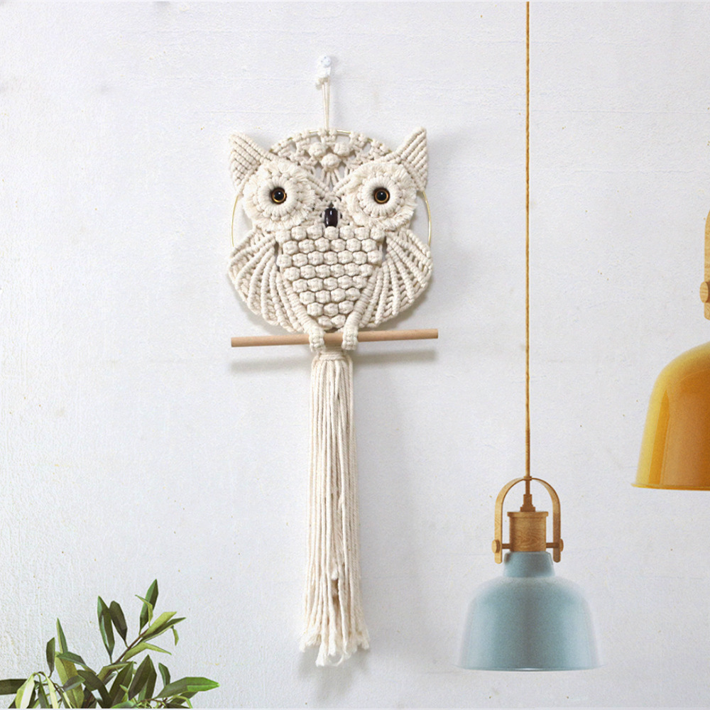 フクロウペンダントレース壁掛けタペストリーアート手織りボヘミ - Woven Wall Basket のレビューと価格