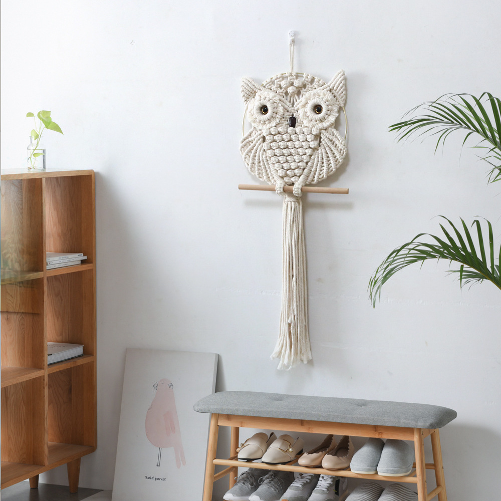 フクロウペンダントレース壁掛けタペストリーアート手織りボヘミ - Woven Wall Basket のレビューと価格