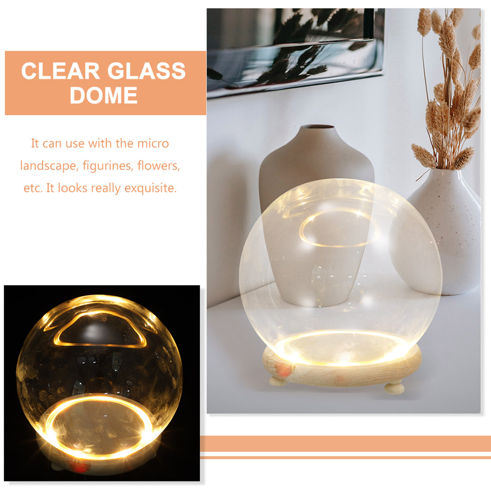 クリアガラスドーム型プリザーブドフラワーディスプレイケース、 - Home Decor Shop のレビューと価格