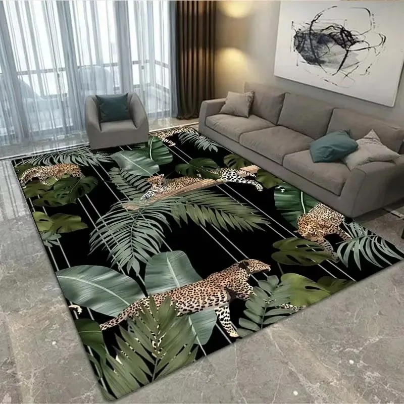 ゴールデンレオパードデザインのリビングルームカーペット、アニ - Home Decor Ig のレビューと価格