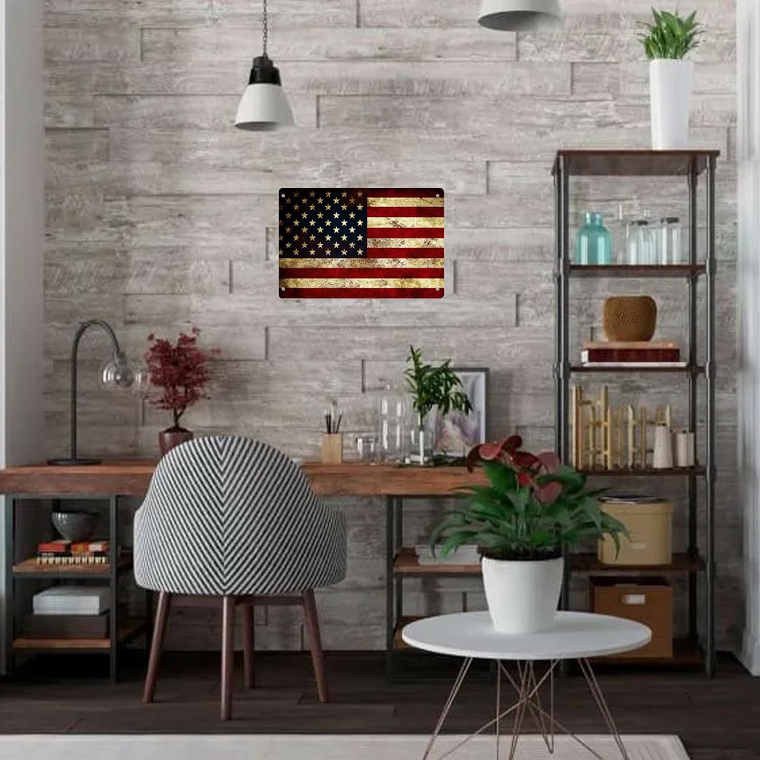 アメリカ国旗デザインのヴィンテージブリキ製ウォールプレート、 - Home Decor Shop のレビューと価格