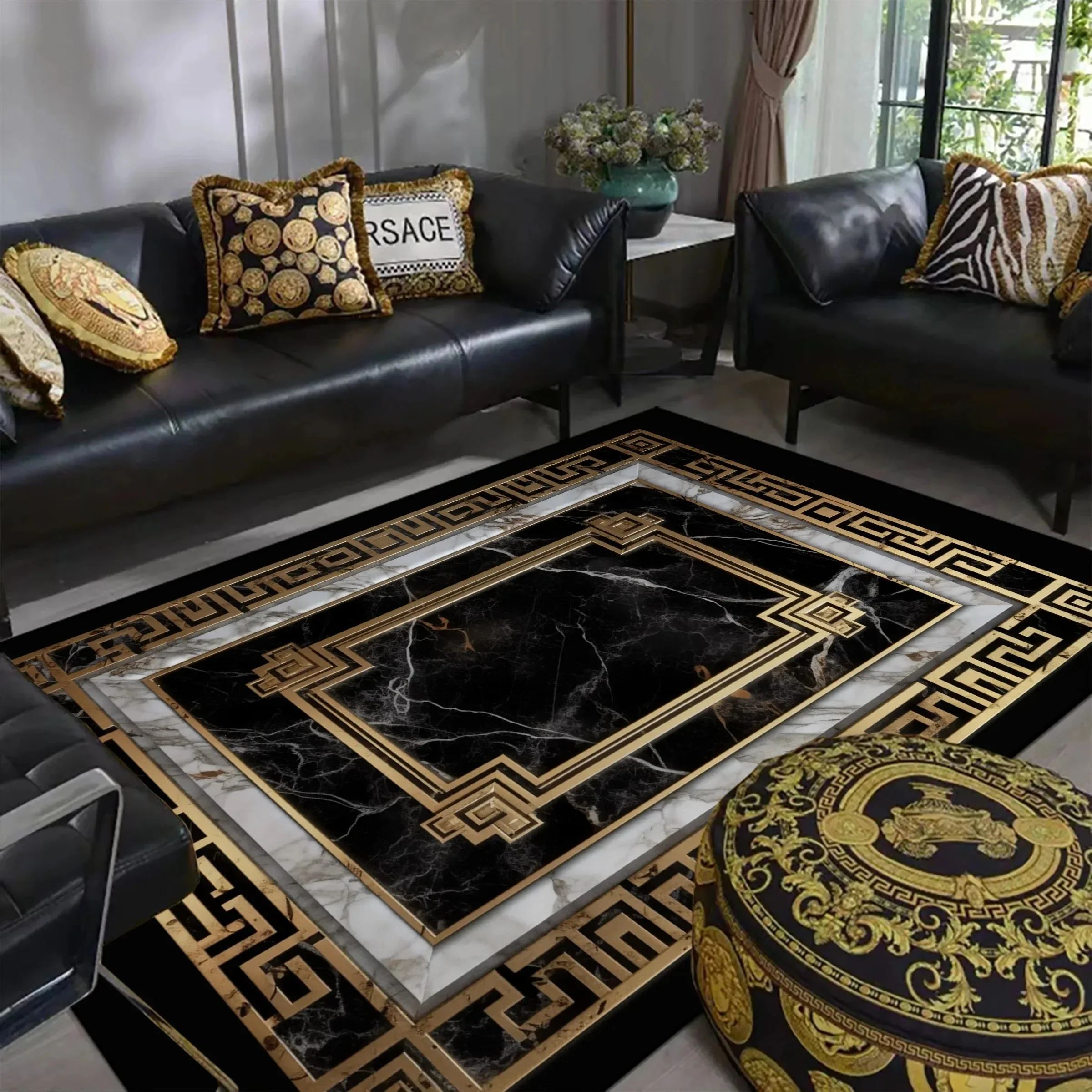 EGM 2025 高級ブラックゴールド大型カーペット リビン - Home Decor Ig のレビューと価格
