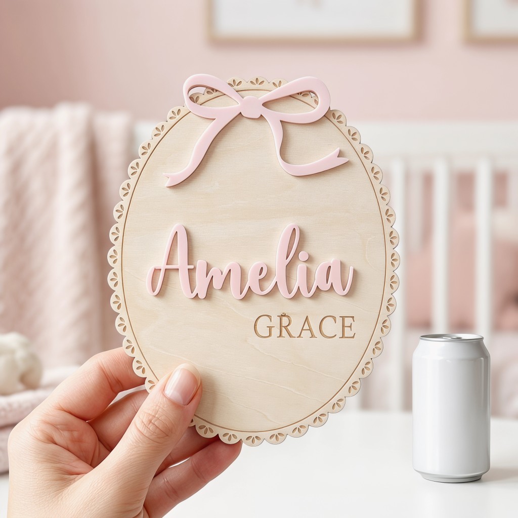 1個入りカスタムボウレースエッジベビー木製名札、ホームキッズ - Home Decor For Wedding のレビューと価格