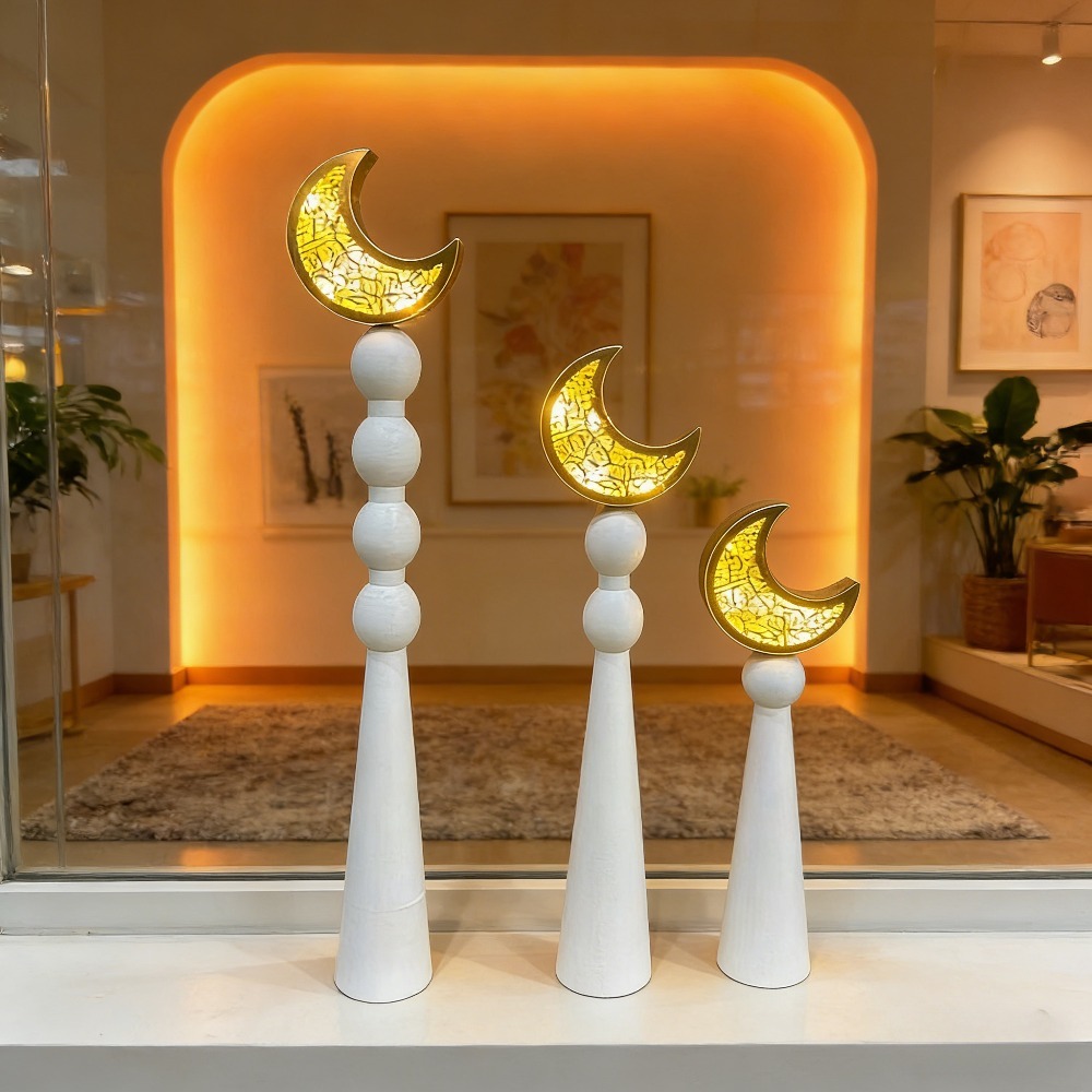 新しい中東アラビア木製発光ムーンオーナメント3個セット イー - Home Decor Ramadan のレビューと価格