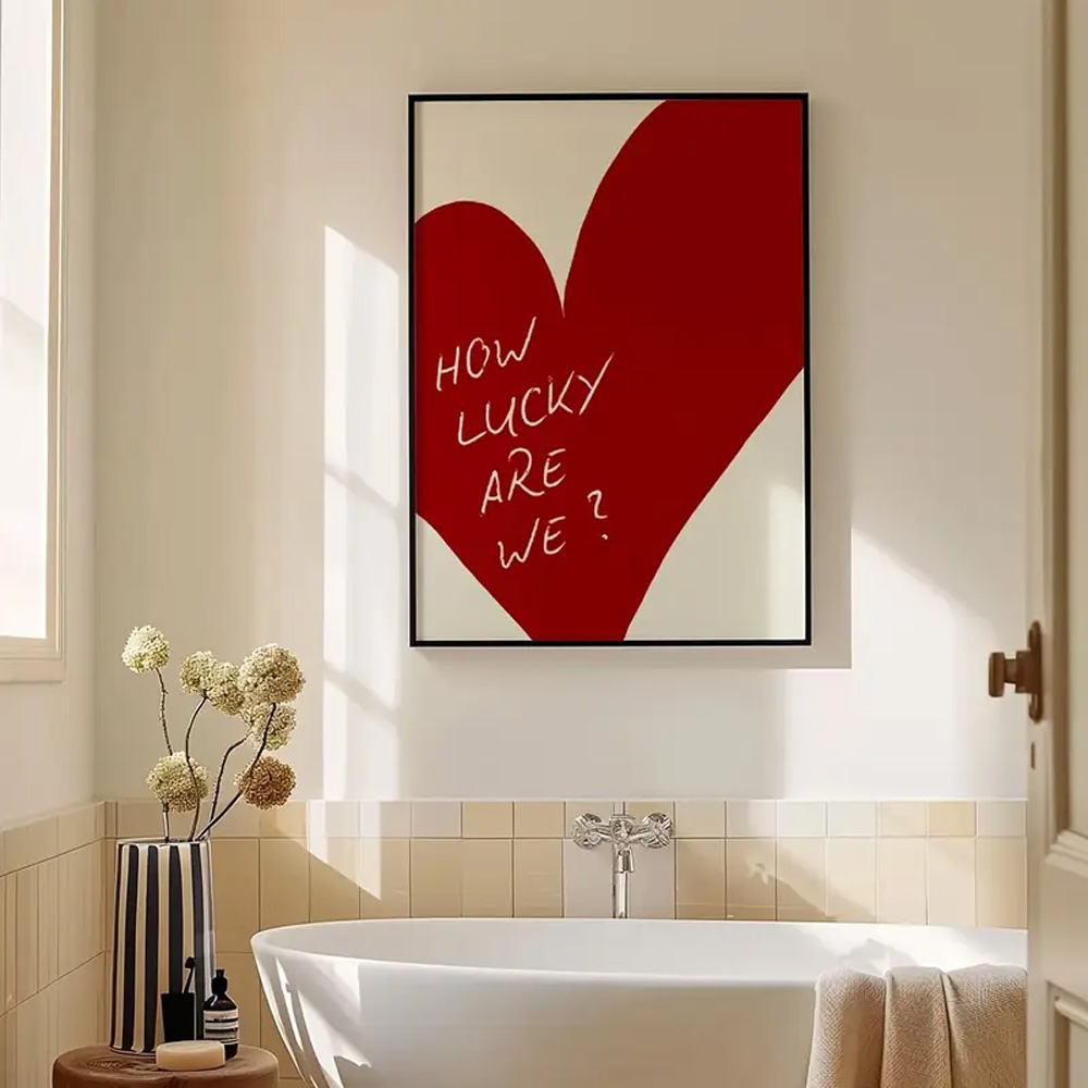 1 ピースフレームレスレッドラブハート私たちが幸運なポスター - Home Decor How To のレビューと価格