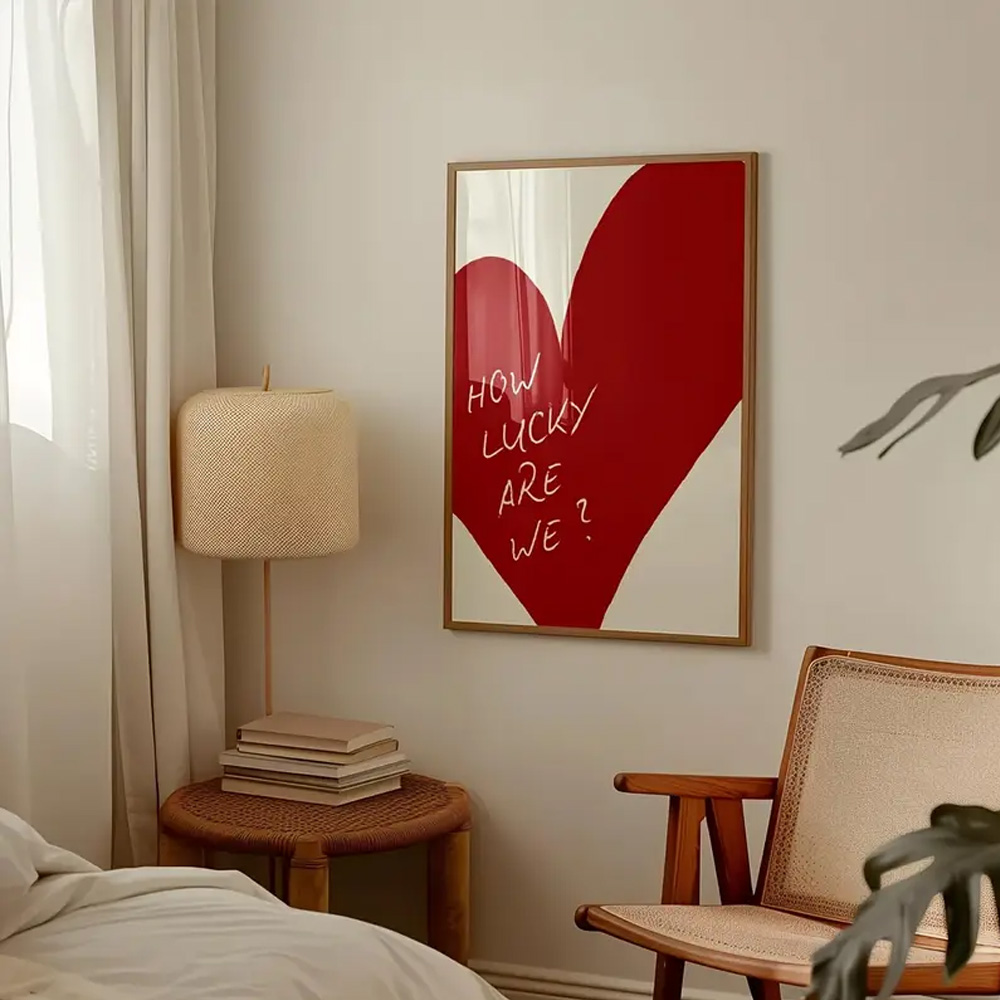 1 ピースフレームレスレッドラブハート私たちが幸運なポスター - Home Decor How To のレビューと価格