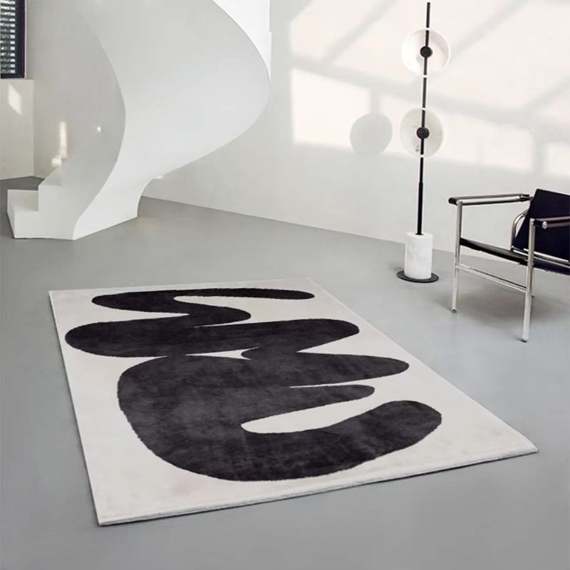 モダンミニマリストリビングルームラグ ブラックラインアートデ - Home Decor Ig のレビューと価格