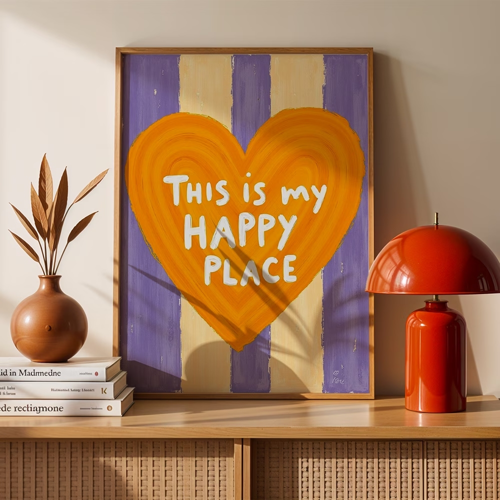 モダン、レトロ「これは私の幸せな場所です」引用句ウォールアー - Home Decor Nz のレビューと価格