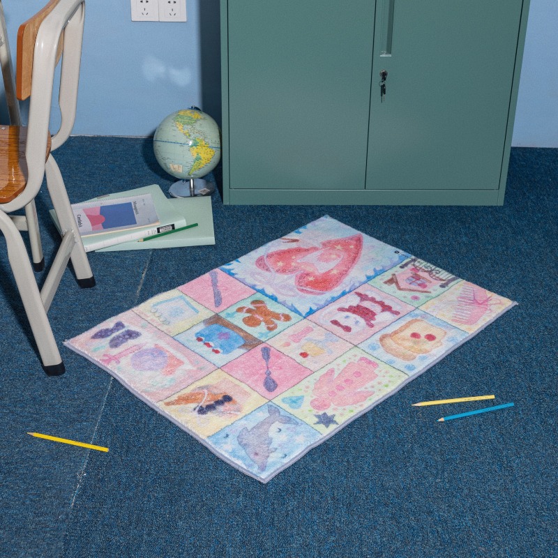 女の子のためのピンクの漫画の装飾的なカーペット,市松模様のソ - Home Decor Ig のレビューと価格
