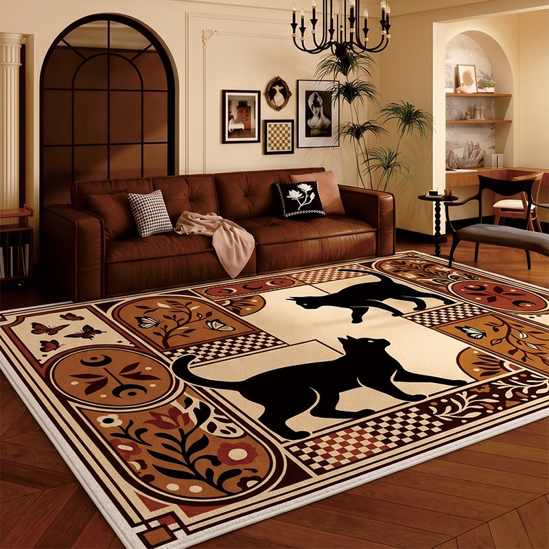 チェッカーボード柄黒猫リビングルームカーペットアニマル大判コ - Home Decor Ig のレビューと価格