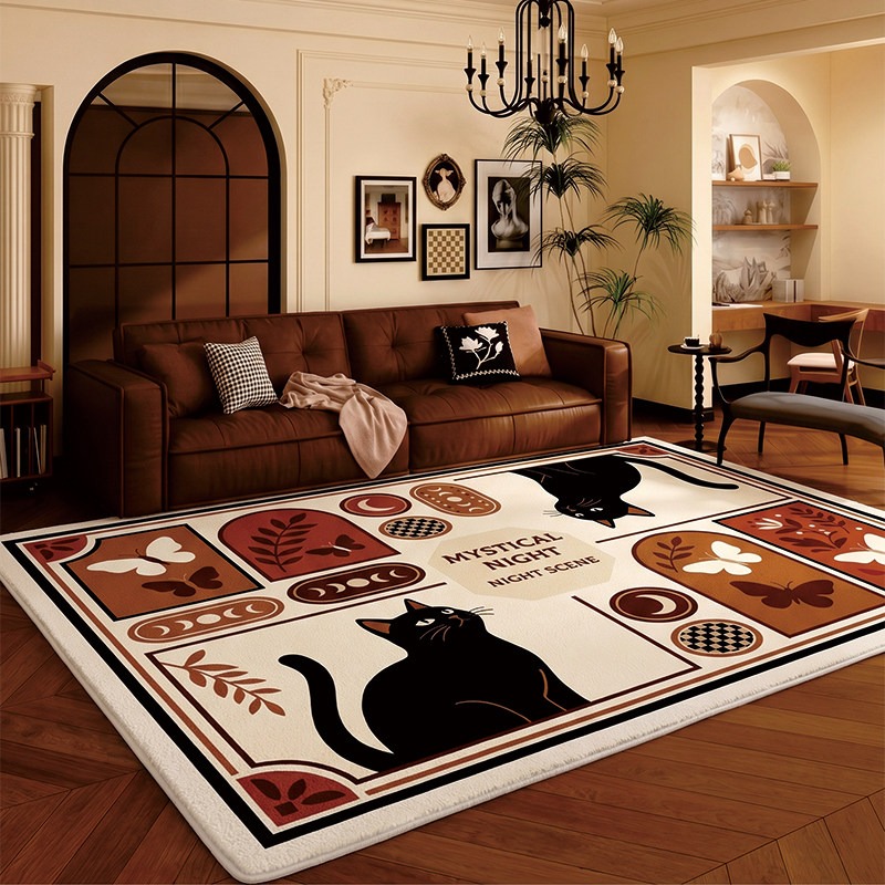 チェッカーボード柄黒猫リビングルームカーペットアニマル大判コ - Home Decor Ig のレビューと価格