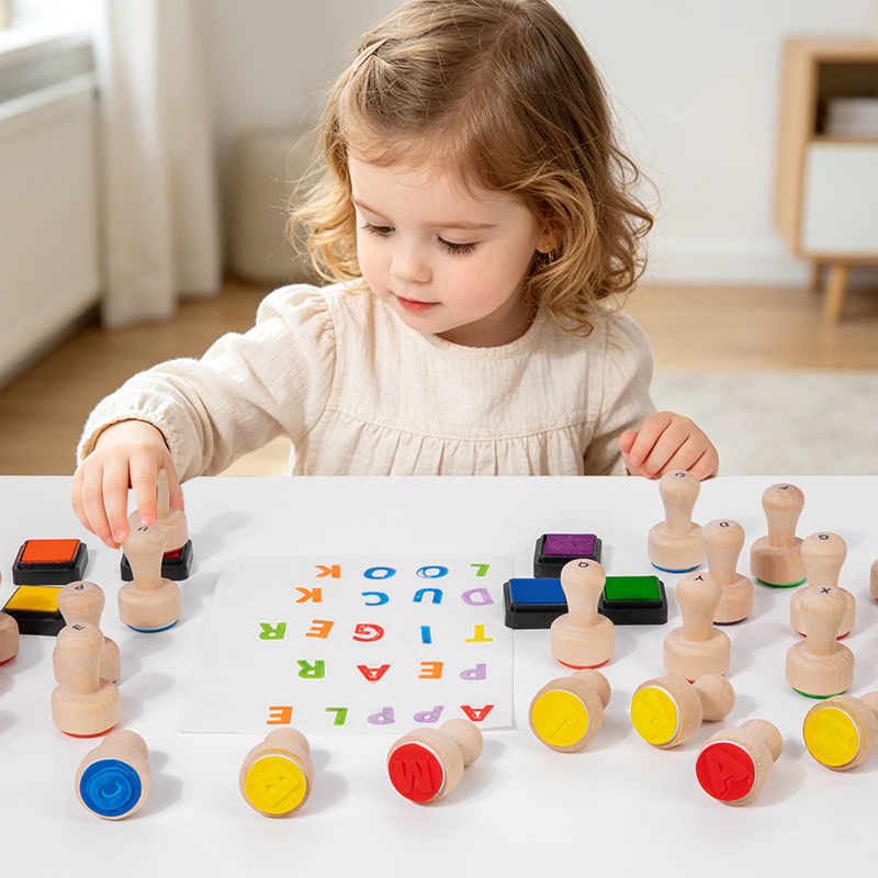26個の木製アルファベットスタンプ 子供向けギフト 単語スペ - Wooden Letter Sign のレビューと価格